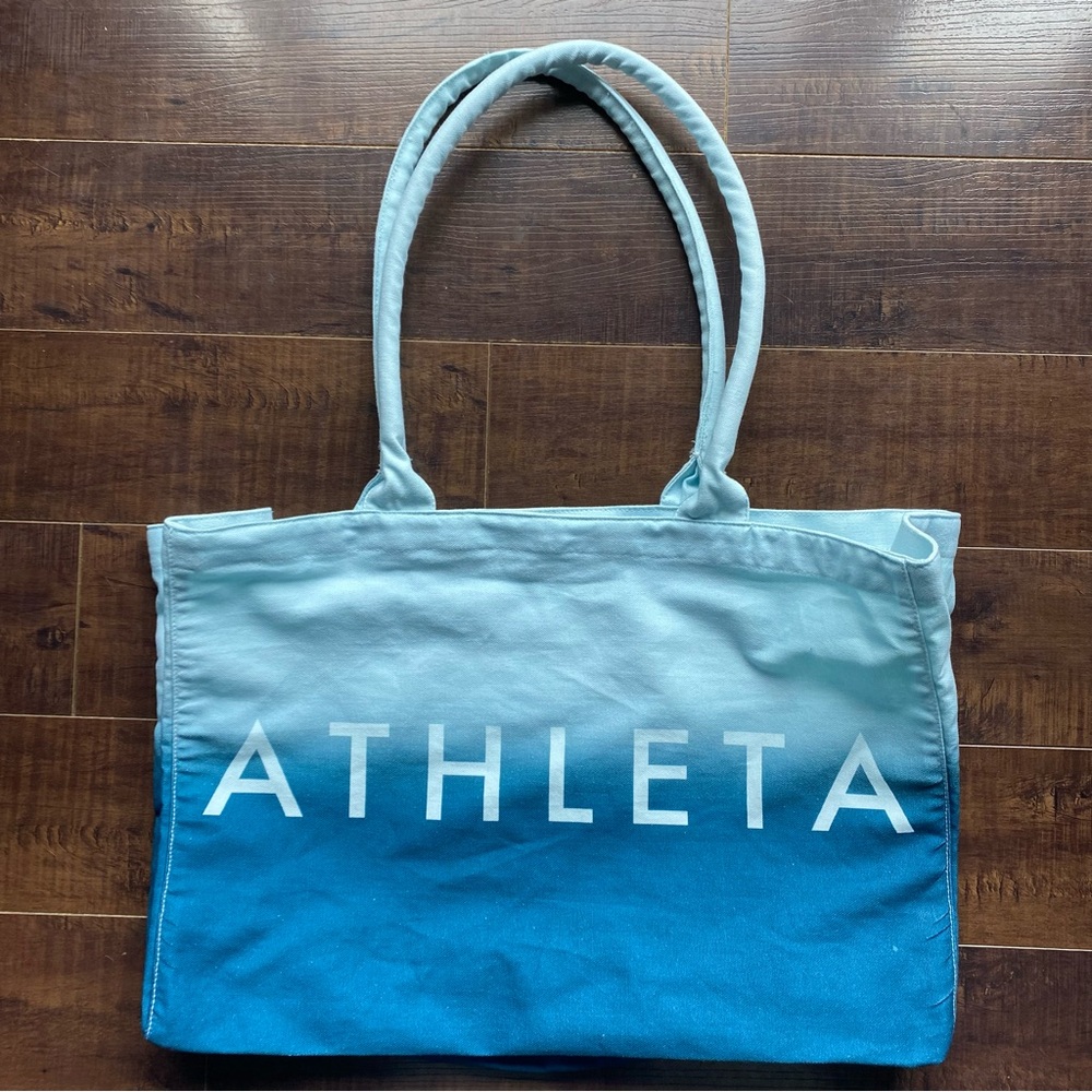 Athleta Beach Bag Gym Bag Tote Blue Ombre Canvas Shopping Bag